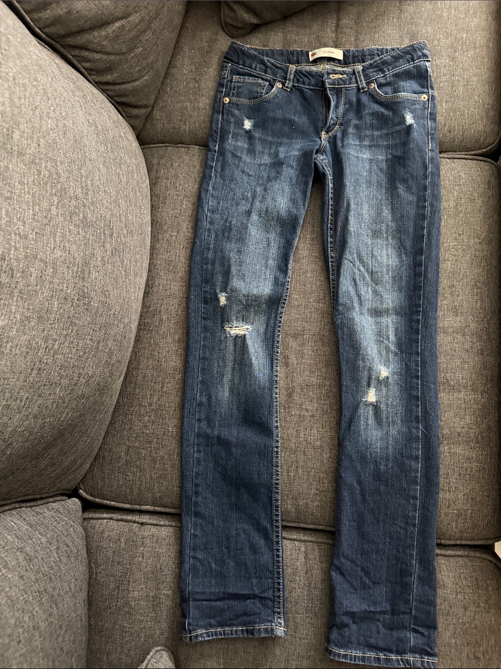 Levi's Youth Dark Blue Distressed Straight Jeans